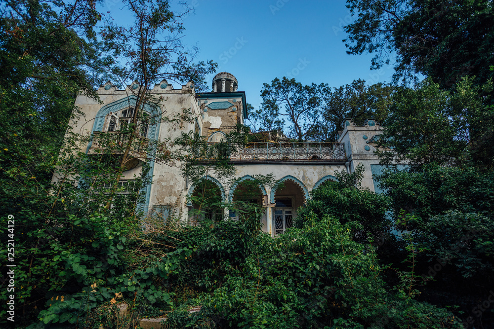 Obraz premium Abandoned and overgrown mansion in oriental style. Concept of Tale 1001 Arabian Nights. Villa Dream, Crimea
