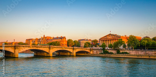 Pont de la Concorde and Assemblee Nationale at sunset, Paris, France photo