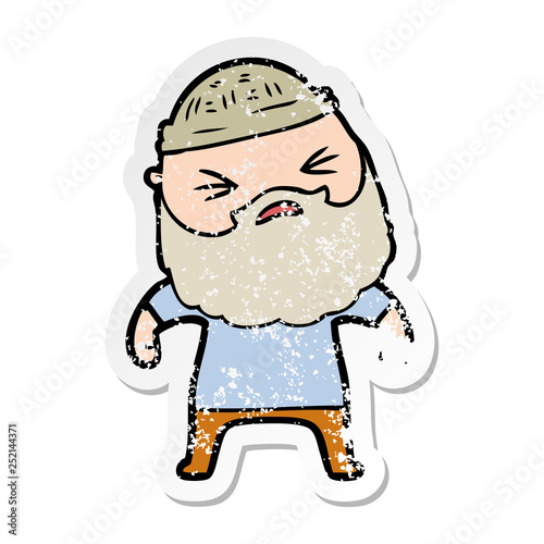 distressed sticker of a cartoon man with beard