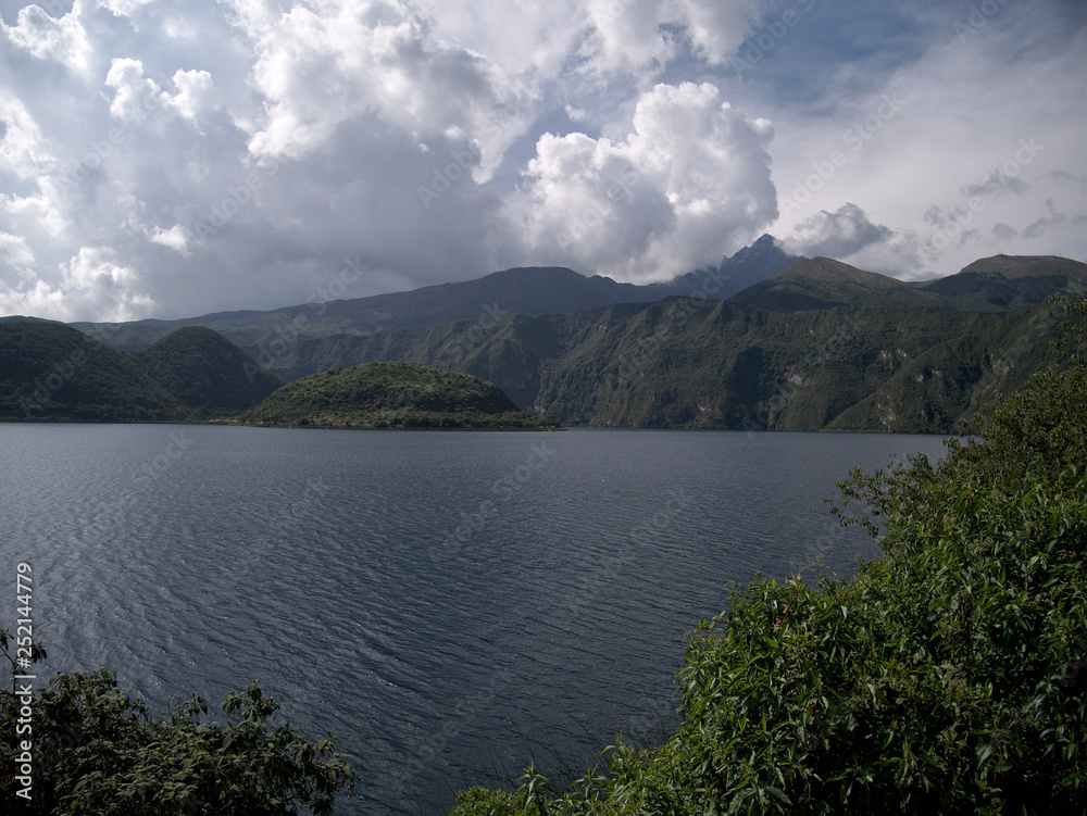 Caldera and crater lake at the foot of Cotacachi Volcano, Cuicocha, Ecuador, created by a massive eruption about 3100 years ago.