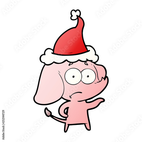 gradient cartoon of a unsure elephant wearing santa hat