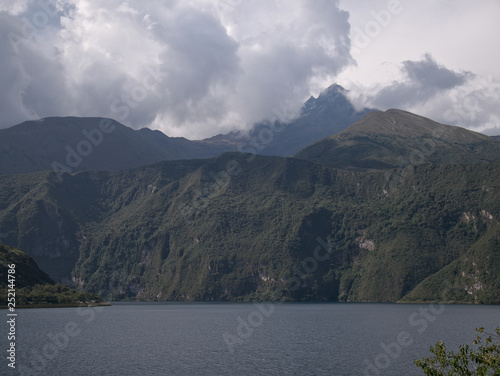 Caldera and crater lake at the foot of Cotacachi Volcano, Cuicocha, Ecuador, created by a massive eruption about 3100 years ago.