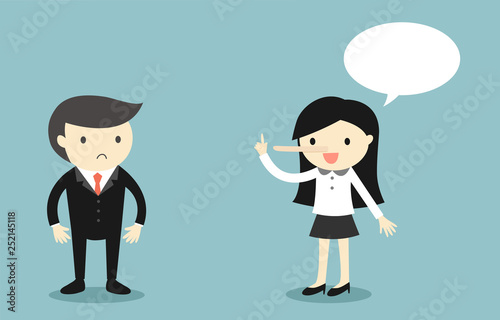 Business woman lying her boss. Vector illustration.