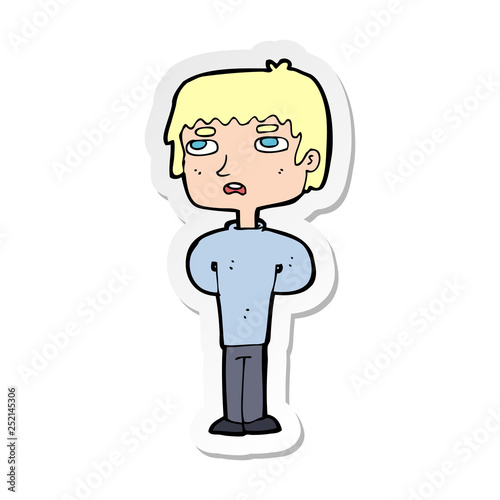 sticker of a cartoon unhappy man