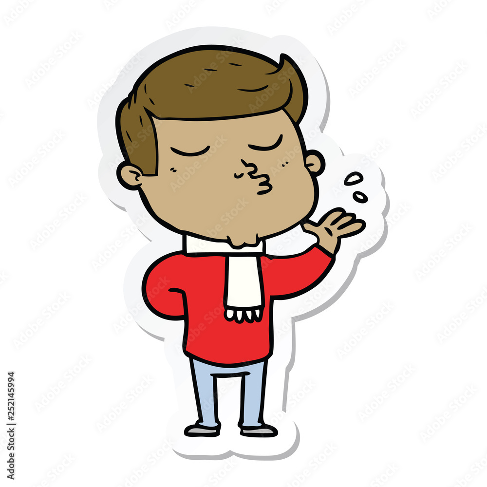 sticker of a cartoon model guy pouting sticker of a cartoon model guy pouting