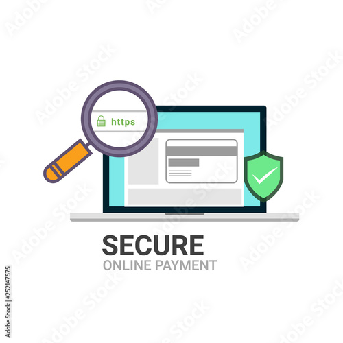 Secure your site with HTTPS, flat style secured ssl shield symbols, protected safe data encryption technology, https certificate privacy sign, protected payment idea, secure network connection.