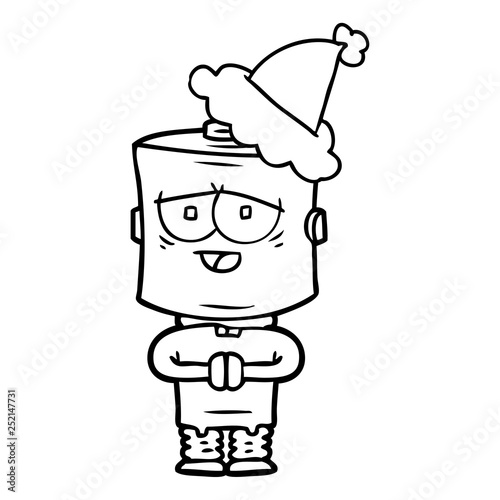 line drawing of a robot wearing santa hat