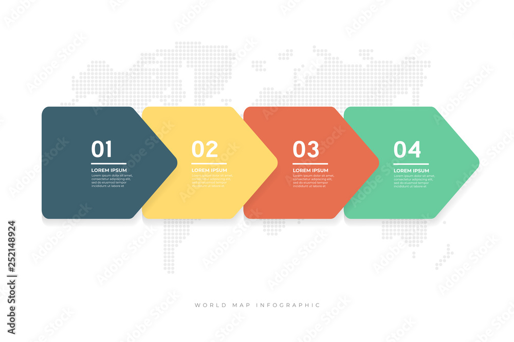 Abstract minimal arrows design with world map background infographic template. - obrazy, fototapety, plakaty 