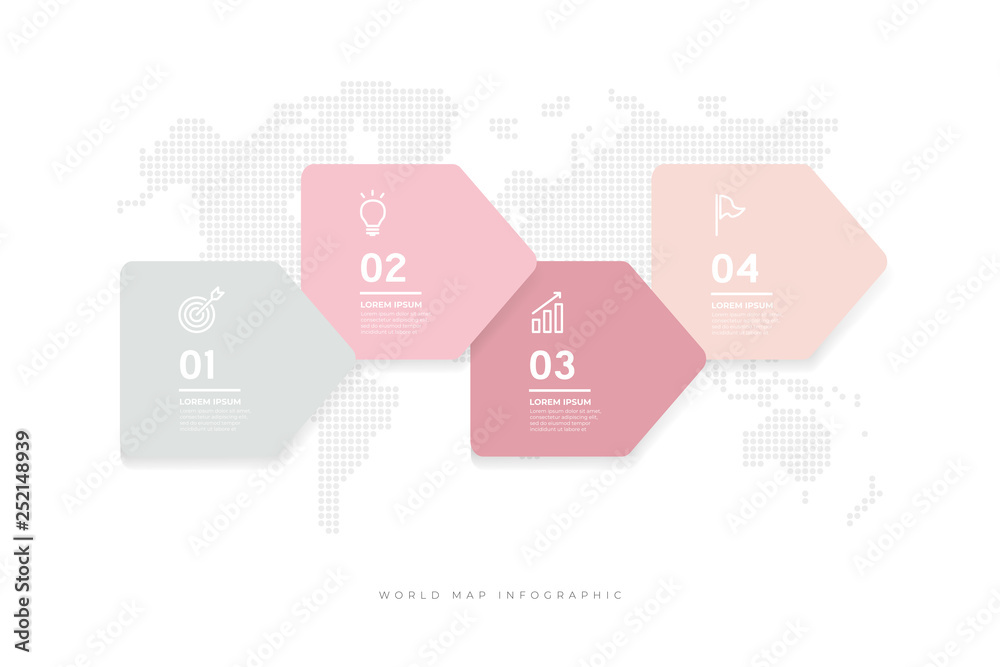 Fotografie Abstract minimal arrows design with world map background infographic template