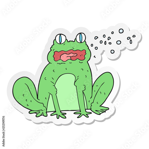 sticker of a cartoon burping frog
