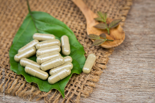 Herbal medicine powder in capsules for healthy eating 