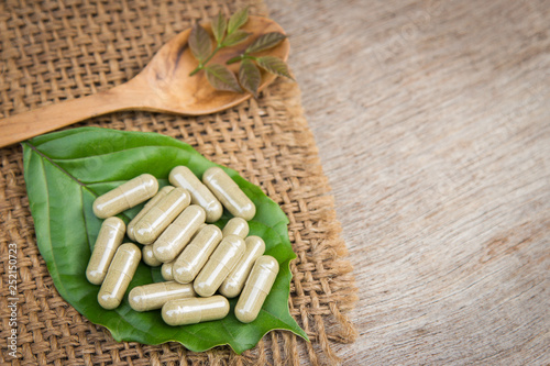 Herbal medicine in capsules for healthy eating 