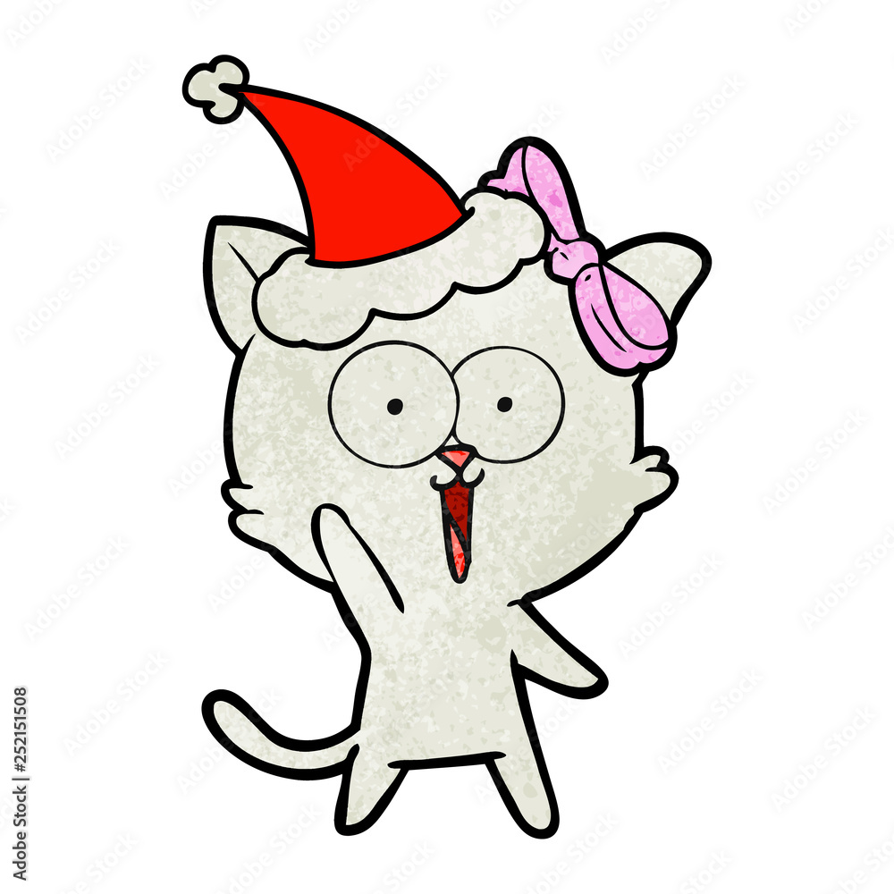 textured cartoon of a cat wearing santa hat textured cartoon of a cat wearing santa hat