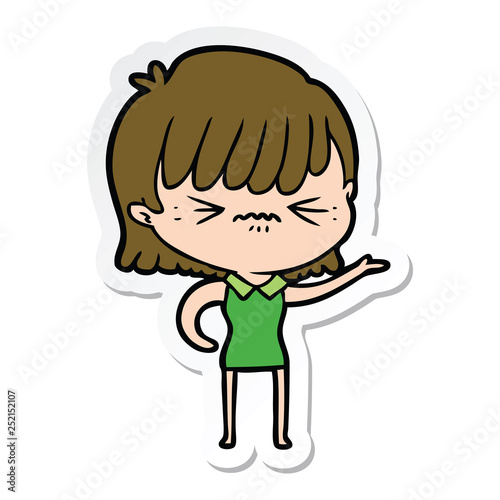 sticker of a annoyed cartoon girl