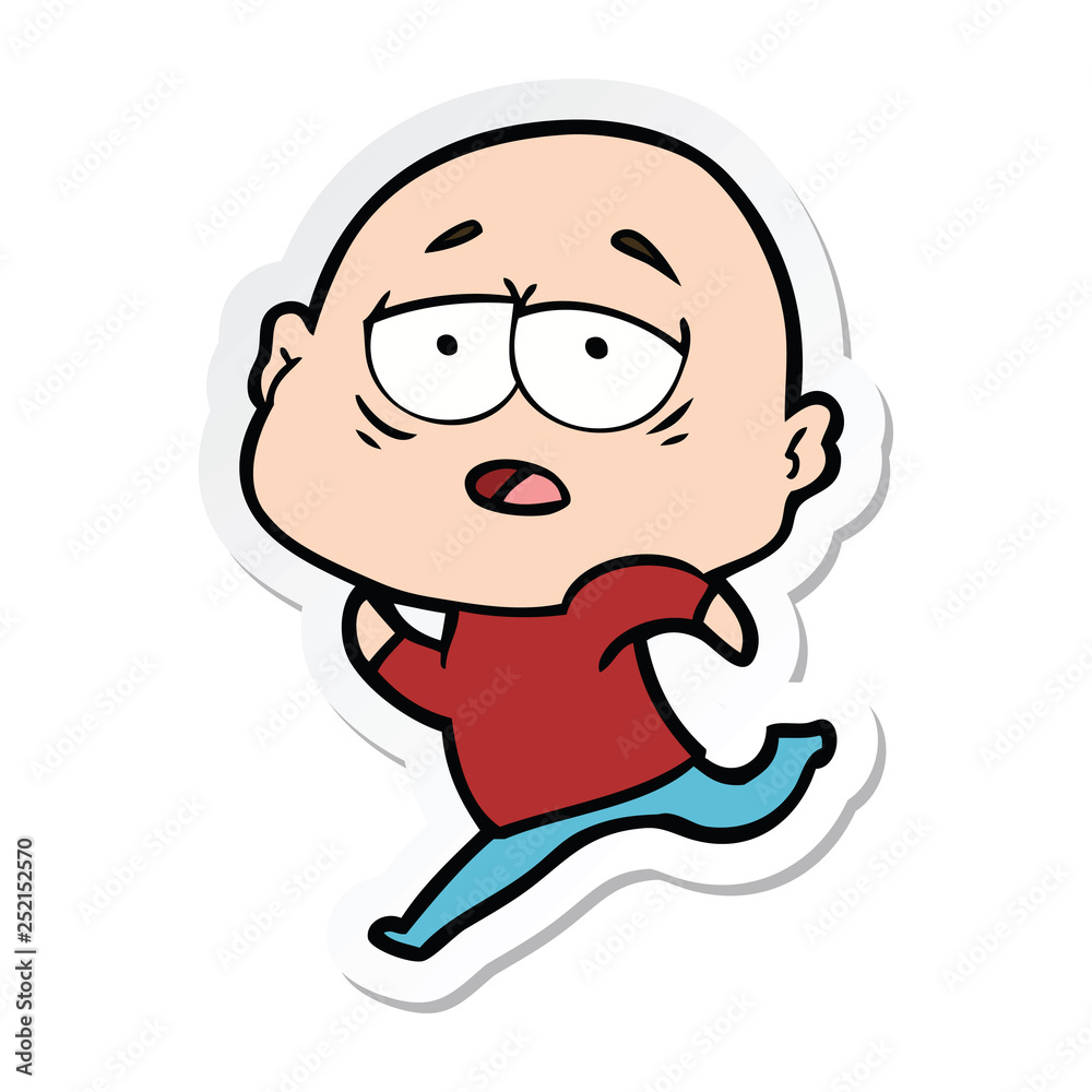 sticker of a cartoon tired bald man sticker of a cartoon tired bald man