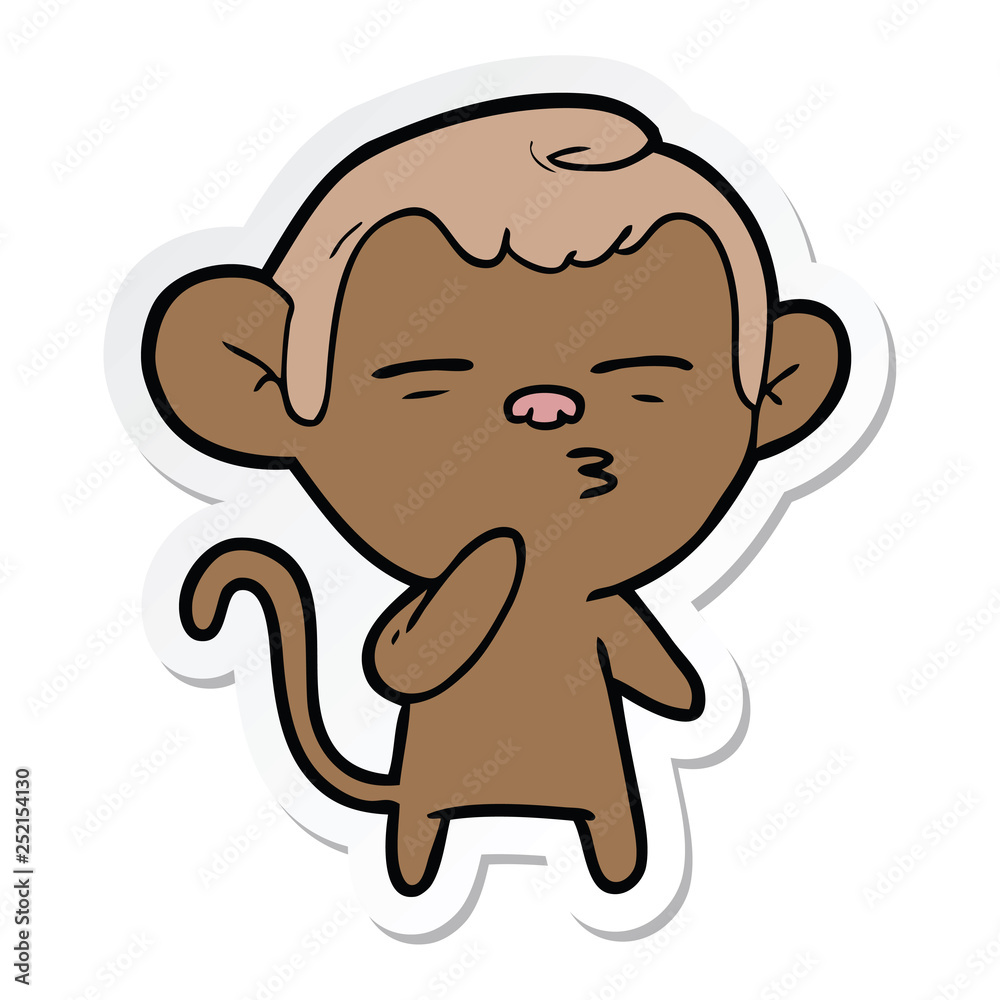 sticker of a cartoon suspicious monkey sticker of a cartoon suspicious monkey