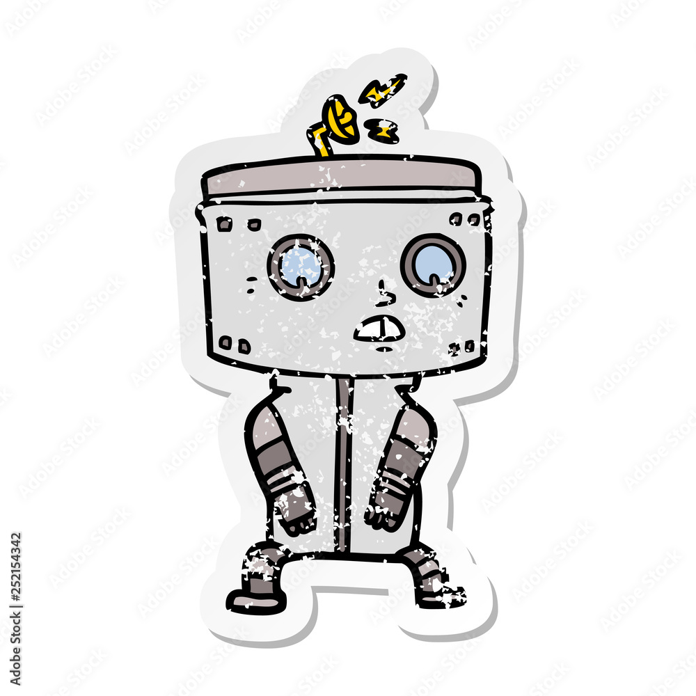distressed sticker of a cartoon robot distressed sticker of a cartoon robot