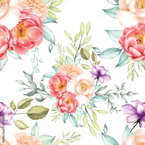 watercolor eamless pattern floral and leaves