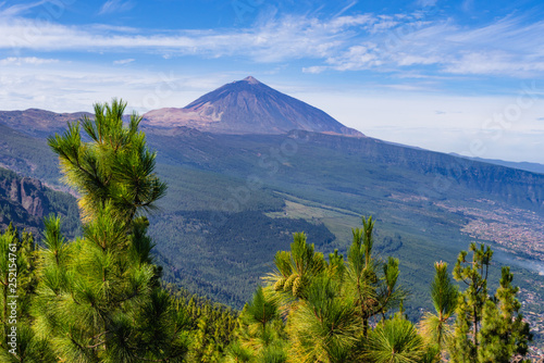 Incredible view of the Teide volcano from the viewpoint Mirador de Chipeque, which is located on the road number 24. Tenerife. Canary Islands..Spain