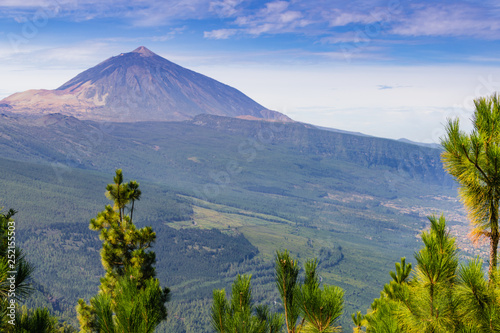 Incredible view of the Teide volcano from the viewpoint Mirador de Chipeque, which is located on the road number 24. Tenerife. Canary Islands..Spain