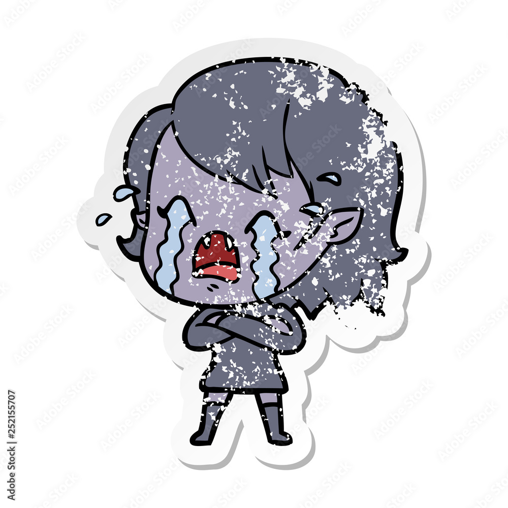 distressed sticker of a cartoon crying vampire girl distressed sticker of a cartoon crying vampire girl