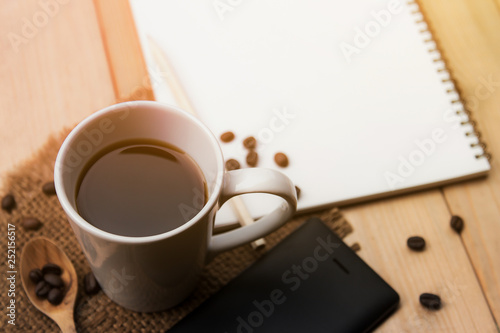 black coffee with bank space for create background 