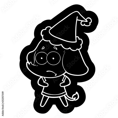 cartoon icon of a unsure elephant wearing santa hat