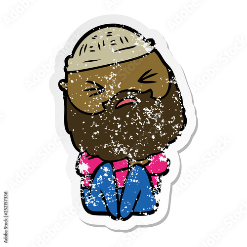 distressed sticker of a cartoon man with beard