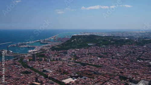 Aerial Spain Barcelona June 2018 Sunny Day 30mm 4K Inspire 2 Prores  Aerial video of downtown Barcelona in Spain on a beautiful sunny day. photo