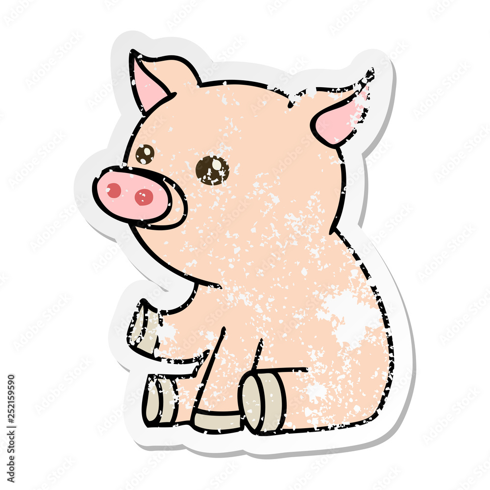 distressed sticker of a quirky hand drawn cartoon pig distressed sticker of a quirky hand drawn cartoon pig