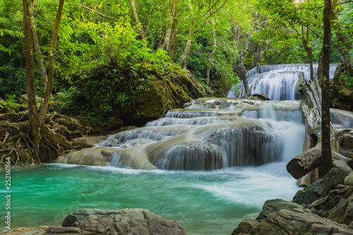 Beautiful scenery of Erawan Waterfall in Kanchanaburi Thailand.