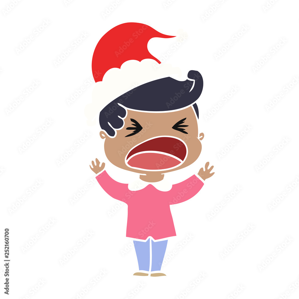 flat color illustration of a shouting man wearing santa hat flat color illustration of a shouting man wearing santa hat