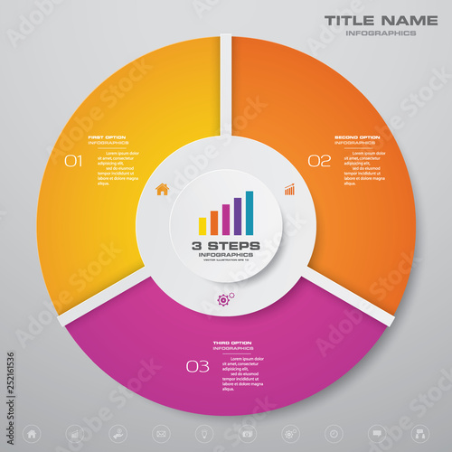 3 steps cycle chart infographics elements for data presentation. EPS 10.