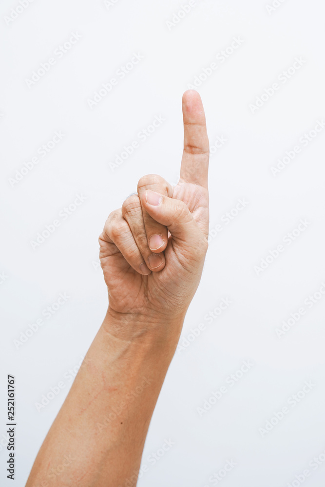 Man hand showing one fingers on white background. Man hand showing one fingers on white background.