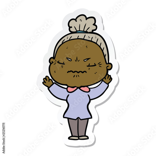 sticker of a cartoon annoyed old lady