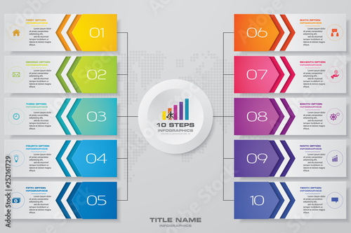 10 steps timeline infographic element. 10 steps infographic, vector banner can be used for workflow layout, diagram,presentation, education or any number option. EPS10.