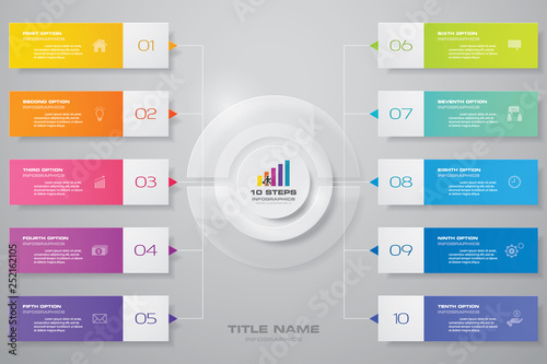 10 steps infographics chart design element. For data presentation.	