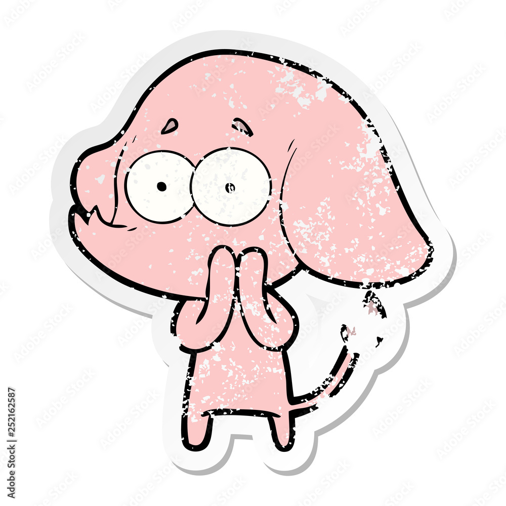 distressed sticker of a cartoon unsure elephant distressed sticker of a cartoon unsure elephant