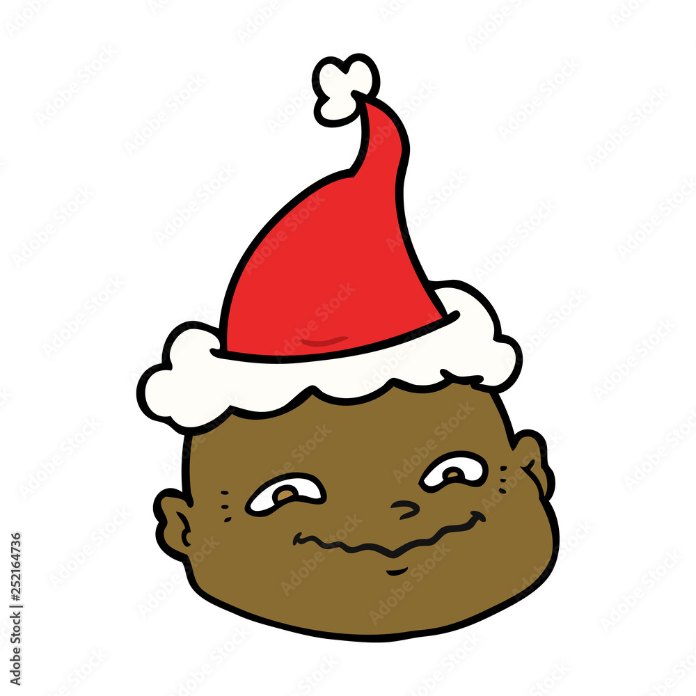line drawing of a bald man wearing santa hat