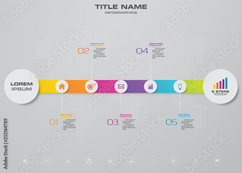5 steps timeline infographic element. 5 steps infographic, vector banner can be used for workflow layout, diagram,presentation, education or any number option. EPS10.