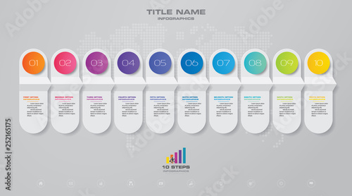 10 steps timeline infographic element. 10 steps infographic, vector banner can be used for workflow layout, diagram,presentation, education or any number option. EPS 10.