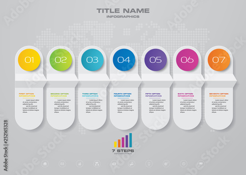7 steps timeline infographic element. 7 steps infographic, vector banner can be used for workflow layout, diagram,presentation, education or any number option. EPS10.