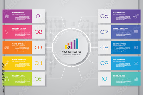 10 steps simple&editable process chart infographics element. EPS 10.