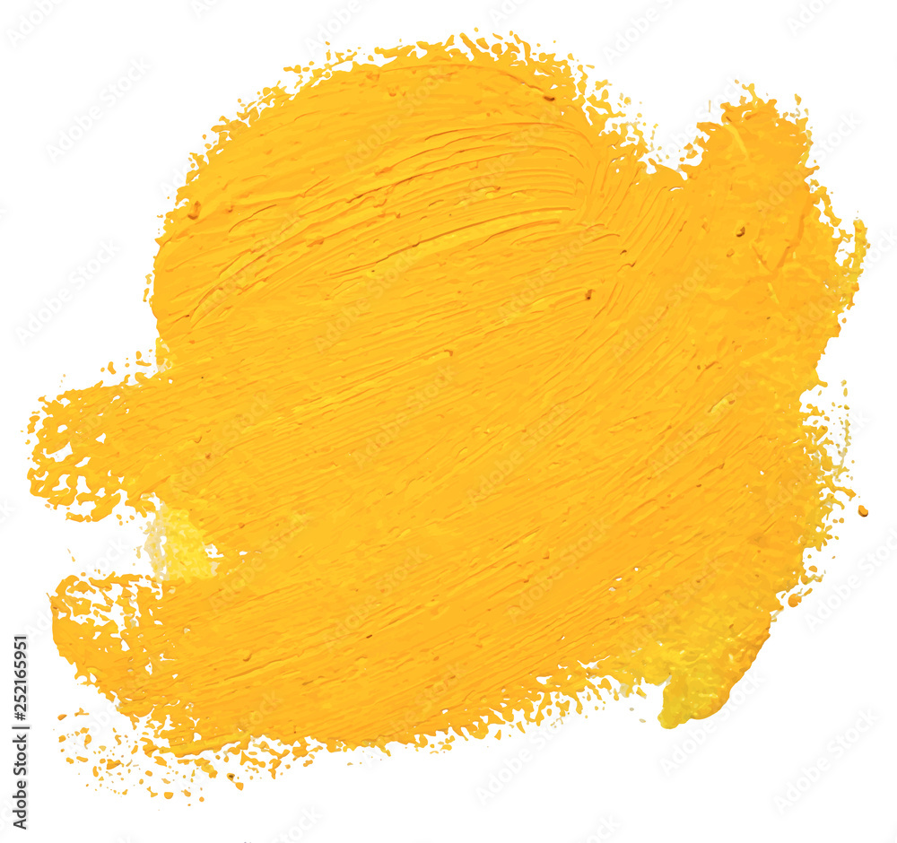 Vector yellow oil brush stroke. Abstract varnish splash trace shape. Glossy oil paint smear on white background. Vector yellow oil brush stroke. Abstract varnish splash trace shape. Glossy oil paint smear on white background.