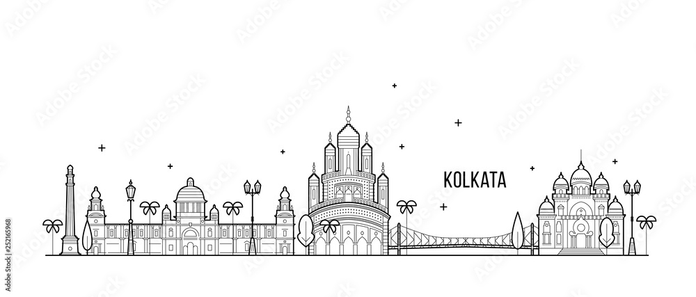 Kolkata skyline West Bengal India city line vector