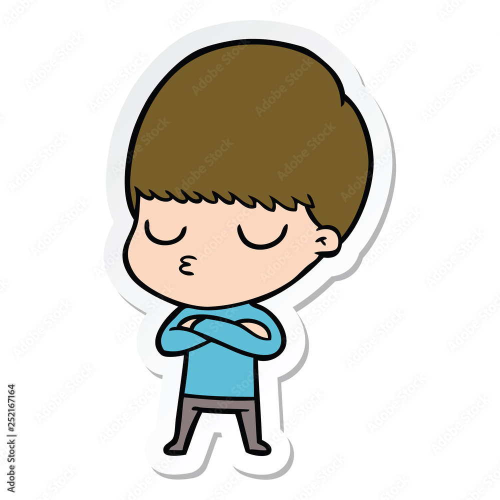 sticker of a cartoon calm boy