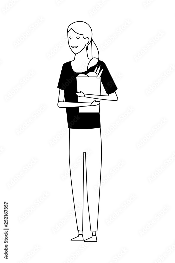 young woman cartoon in black and white young woman cartoon in black and white
