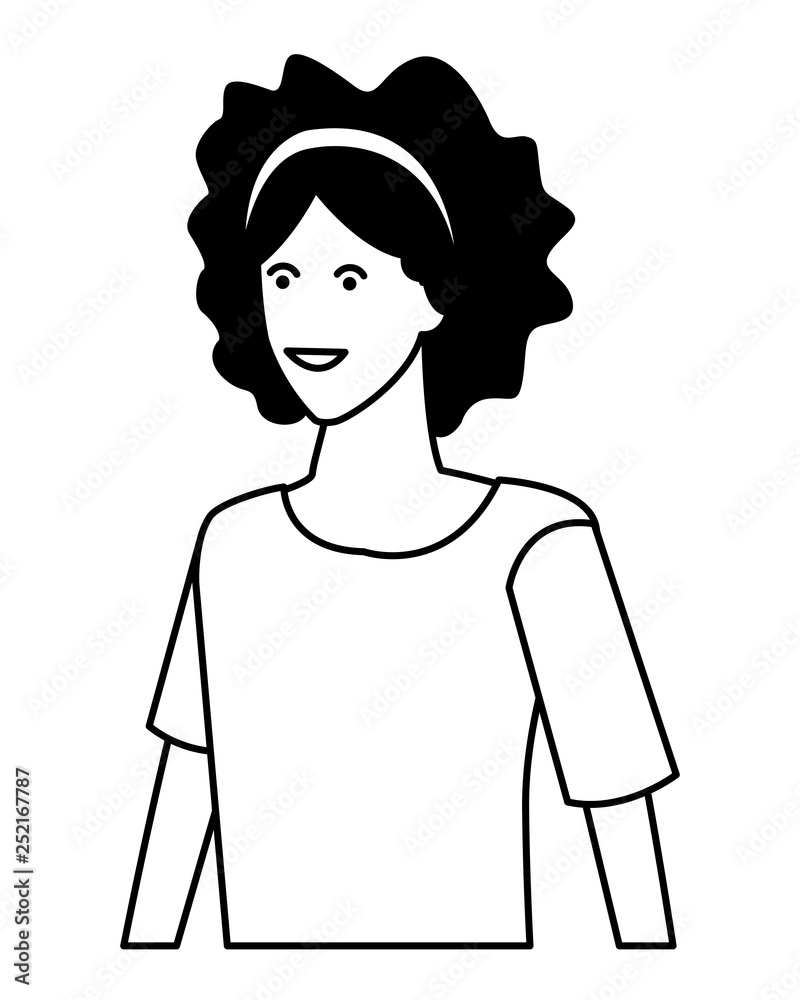 young woman cartoon in black and white