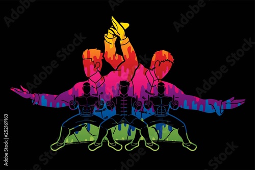 Kung Fu fighter, Martial arts action pose cartoon graphic vector.