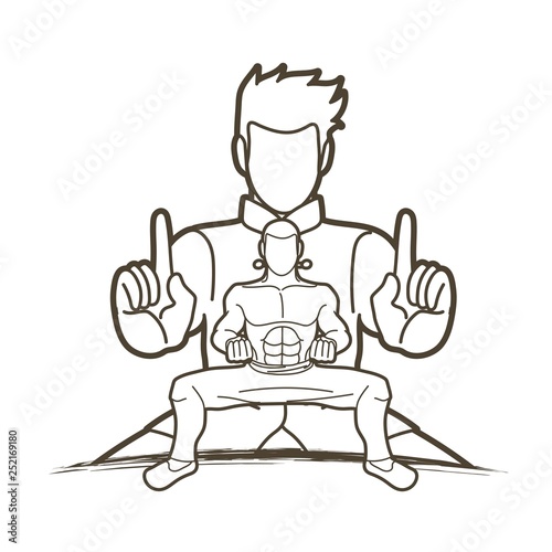 Kung Fu fighter, Martial arts action pose cartoon graphic vector
